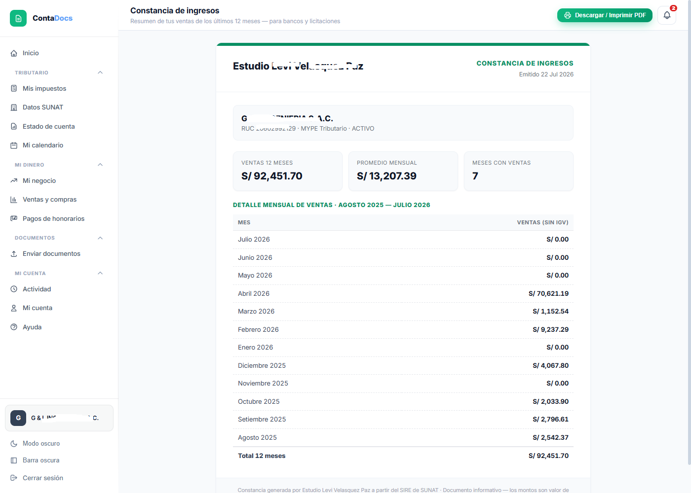 Captura de Constancia de ingresos para el banco