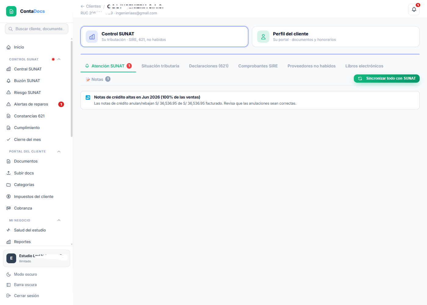 Captura de Ficha del cliente y datos SUNAT